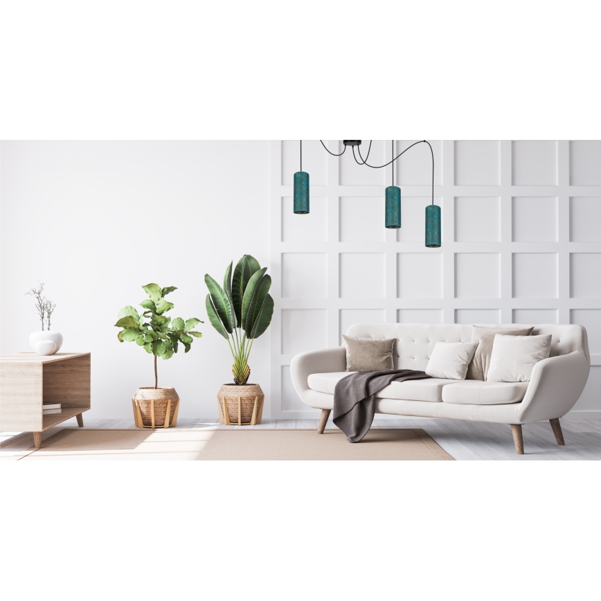 Candeeiro suspenso AVALO 3xE27/60W/230V aranha turquesa/dourado