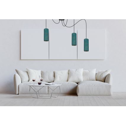 Candeeiro suspenso AVALO 3xE27/60W/230V aranha turquesa/dourado