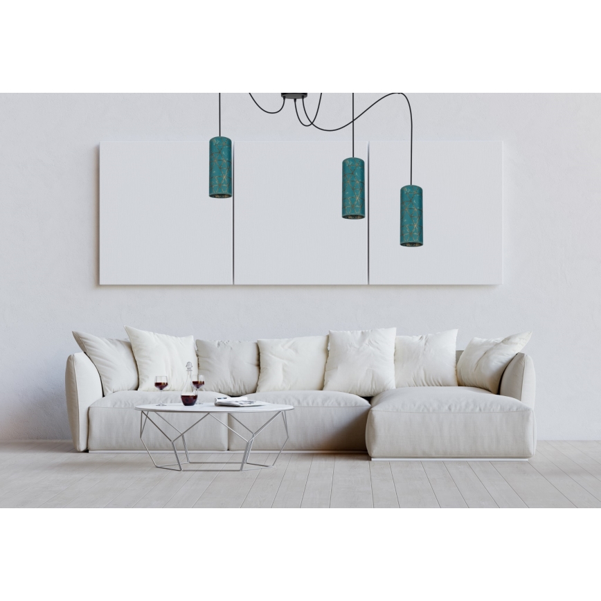 Candeeiro suspenso AVALO 3xE27/60W/230V aranha turquesa/dourado