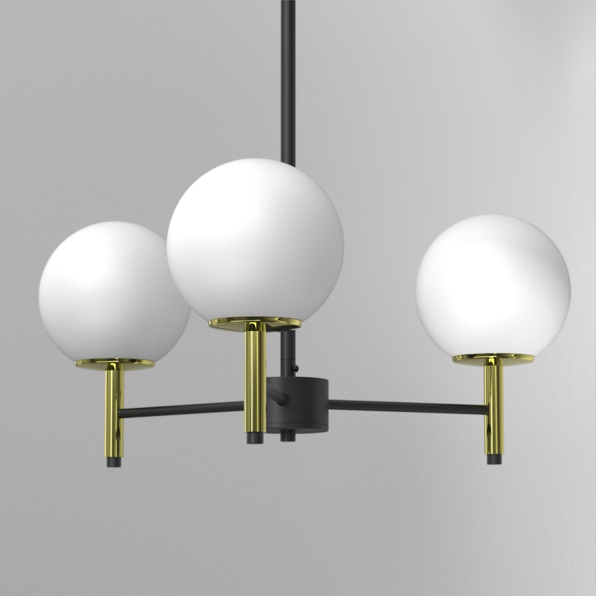 Candeeiro suspenso AWINION 3xE27/15W/230V branco/dourado/preto