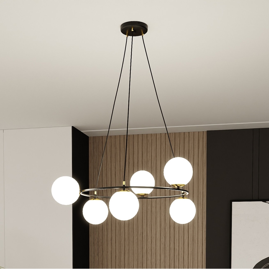Candeeiro suspenso AZURA 6xE14/10W/230V preto/branco