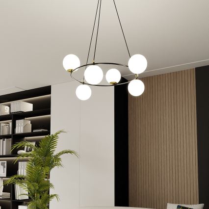 Candeeiro suspenso AZURA 6xE14/10W/230V preto/branco