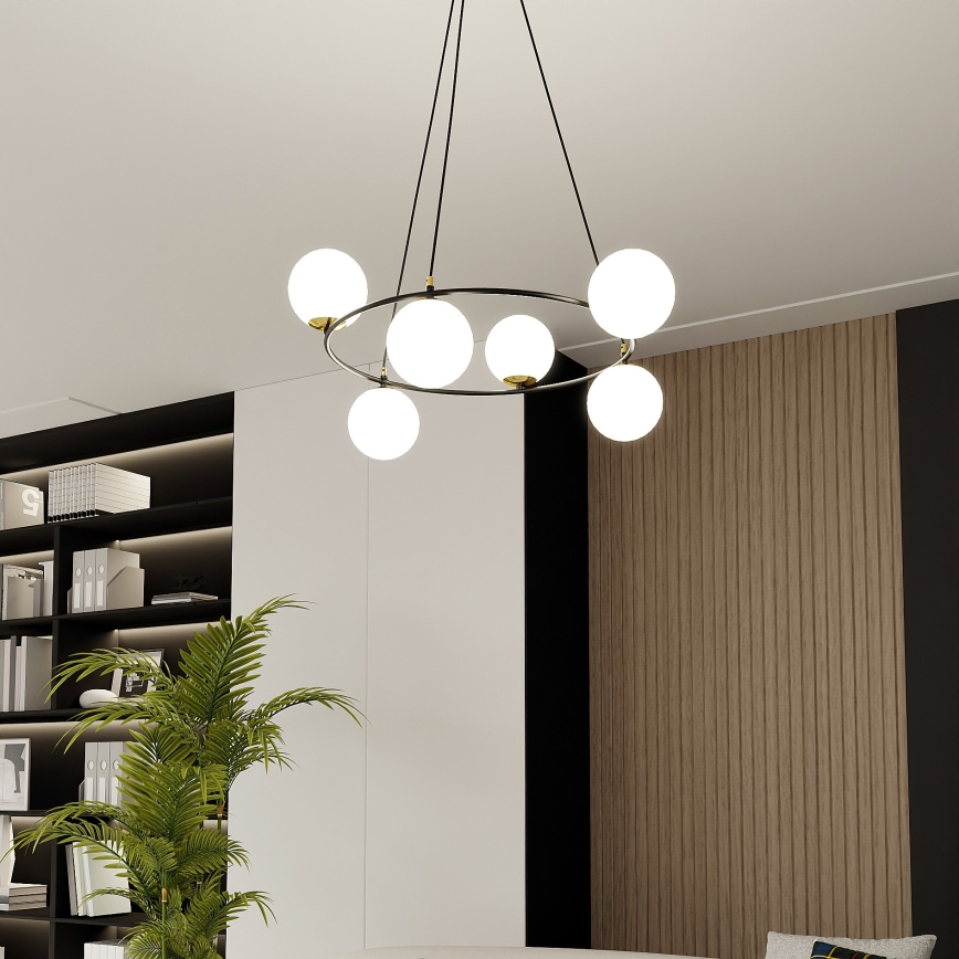 Candeeiro suspenso AZURA 6xE14/10W/230V preto/branco