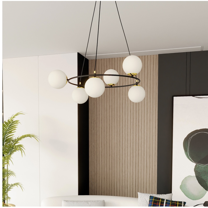 Candeeiro suspenso AZURA 6xE14/10W/230V preto/branco