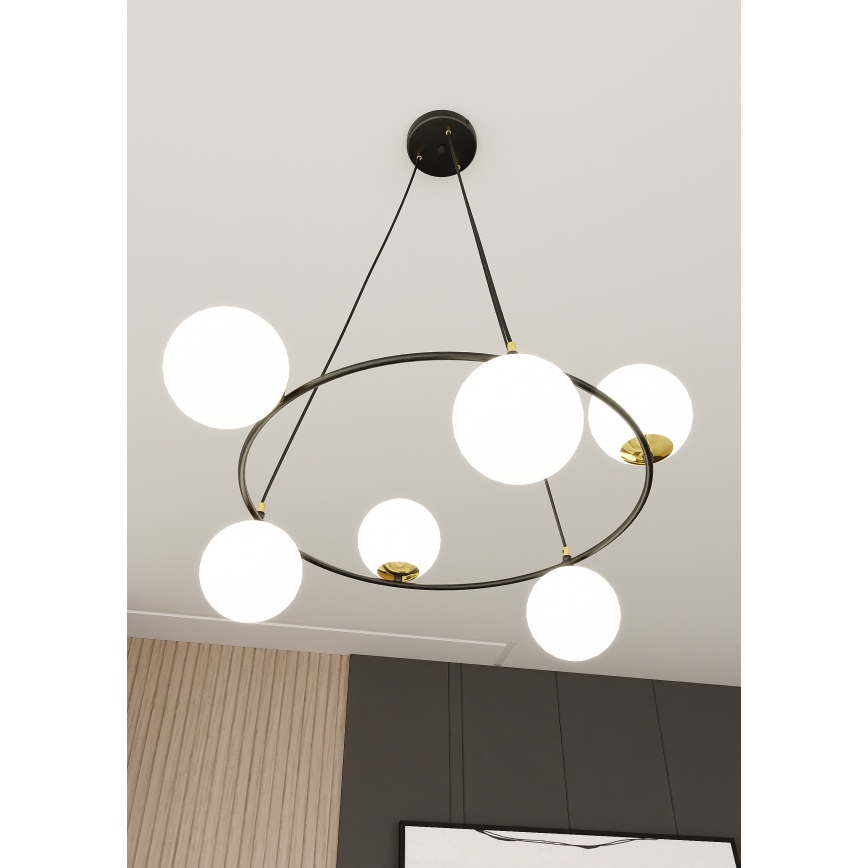 Candeeiro suspenso AZURA 6xE14/10W/230V preto/branco