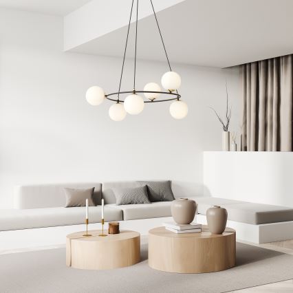 Candeeiro suspenso AZURA 6xE14/10W/230V preto/branco