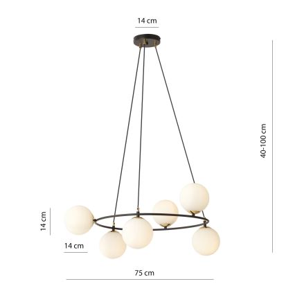 Candeeiro suspenso AZURA 6xE14/10W/230V preto/branco