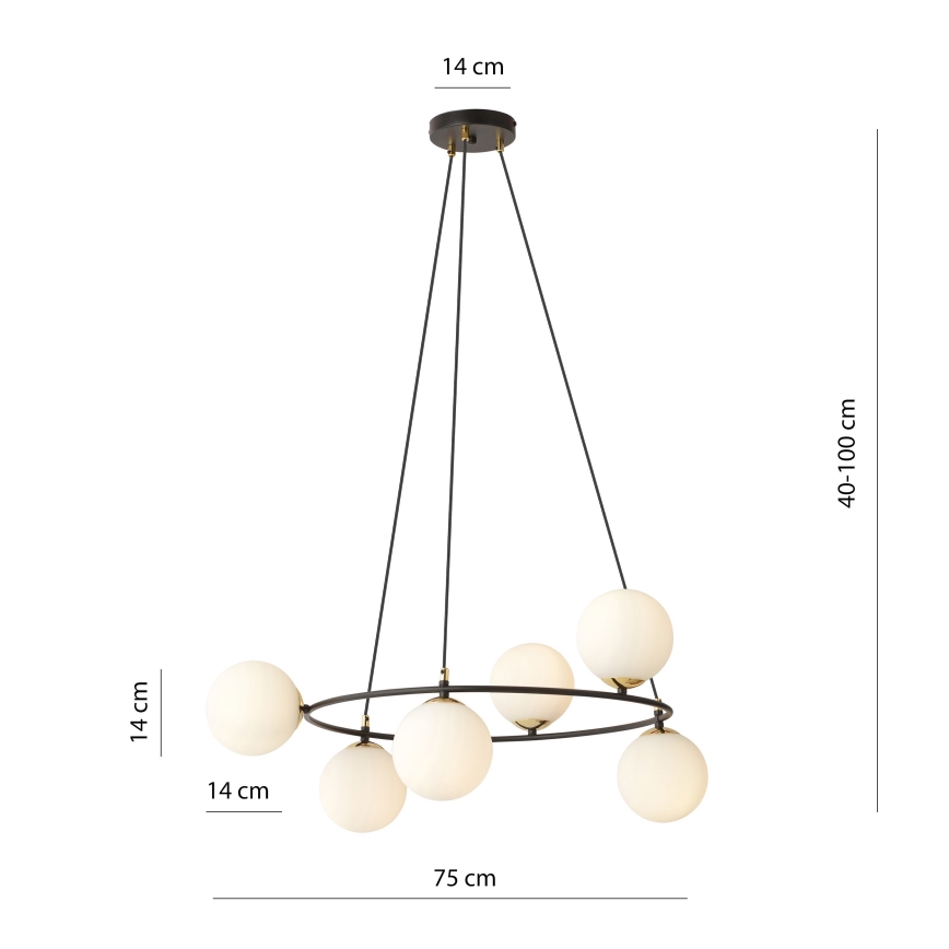 Candeeiro suspenso AZURA 6xE14/10W/230V preto/branco