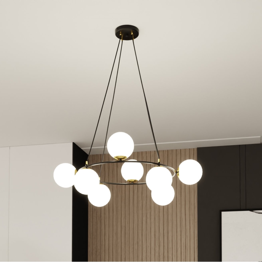 Candeeiro suspenso AZURA 8xE14/10W/230V preto/branco
