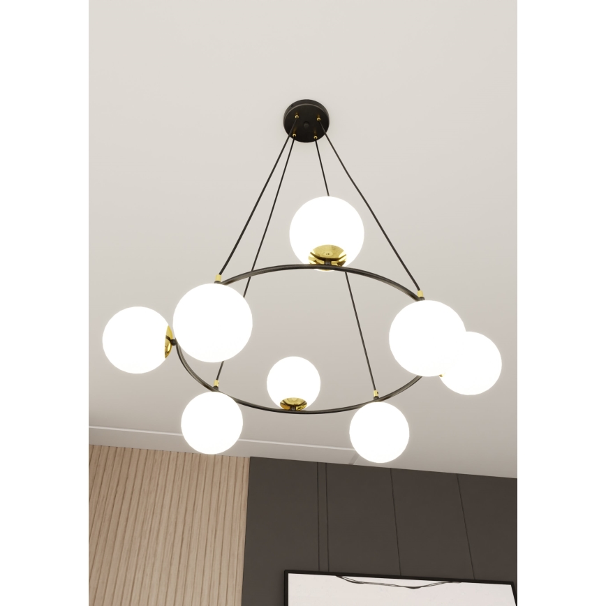 Candeeiro suspenso AZURA 8xE14/10W/230V preto/branco