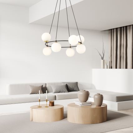 Candeeiro suspenso AZURA 8xE14/10W/230V preto/branco