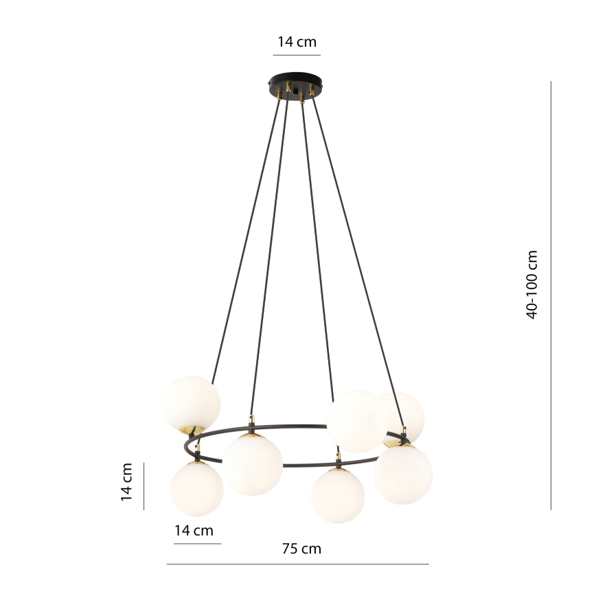 Candeeiro suspenso AZURA 8xE14/10W/230V preto/branco