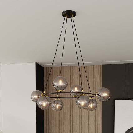 Candeeiro suspenso AZURA 8xE14/10W/230V preto/cinzento