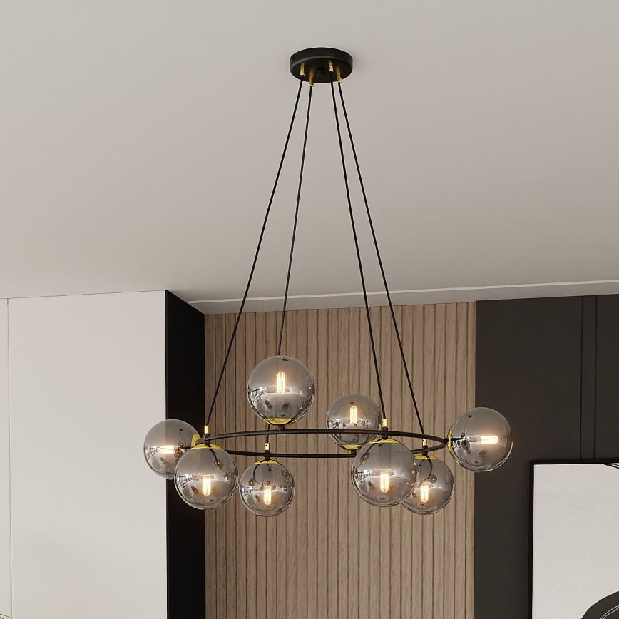 Candeeiro suspenso AZURA 8xE14/10W/230V preto/cinzento