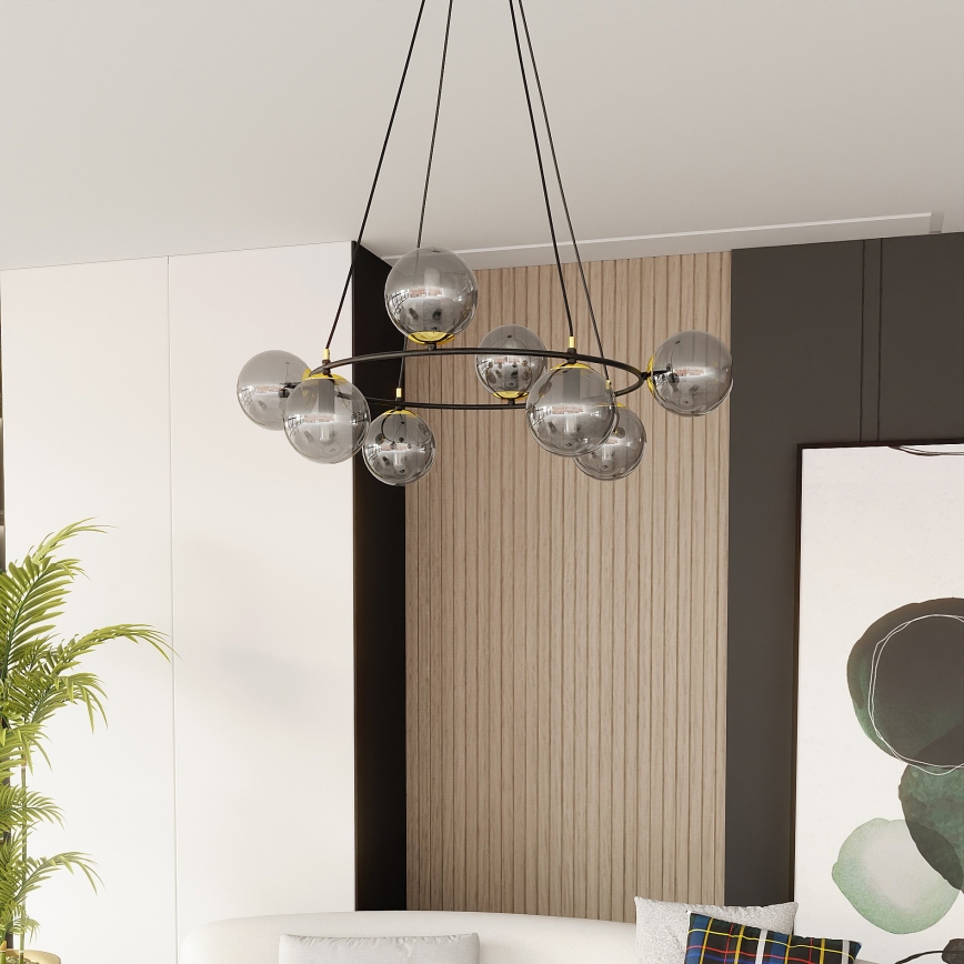 Candeeiro suspenso AZURA 8xE14/10W/230V preto/cinzento