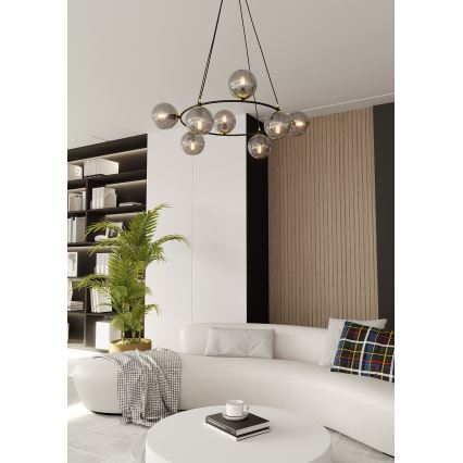 Candeeiro suspenso AZURA 8xE14/10W/230V preto/cinzento