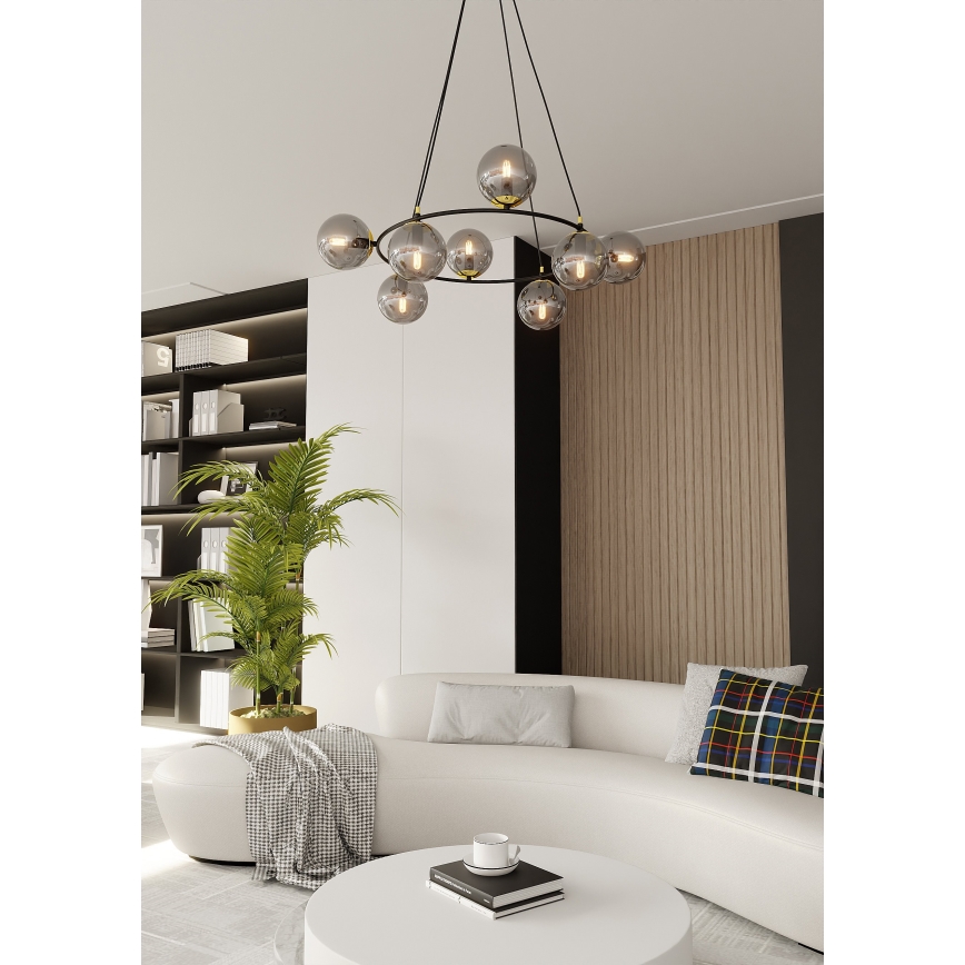 Candeeiro suspenso AZURA 8xE14/10W/230V preto/cinzento