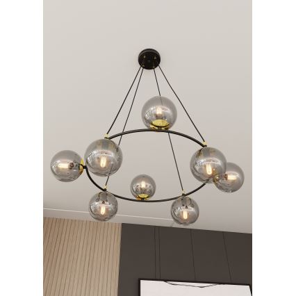 Candeeiro suspenso AZURA 8xE14/10W/230V preto/cinzento