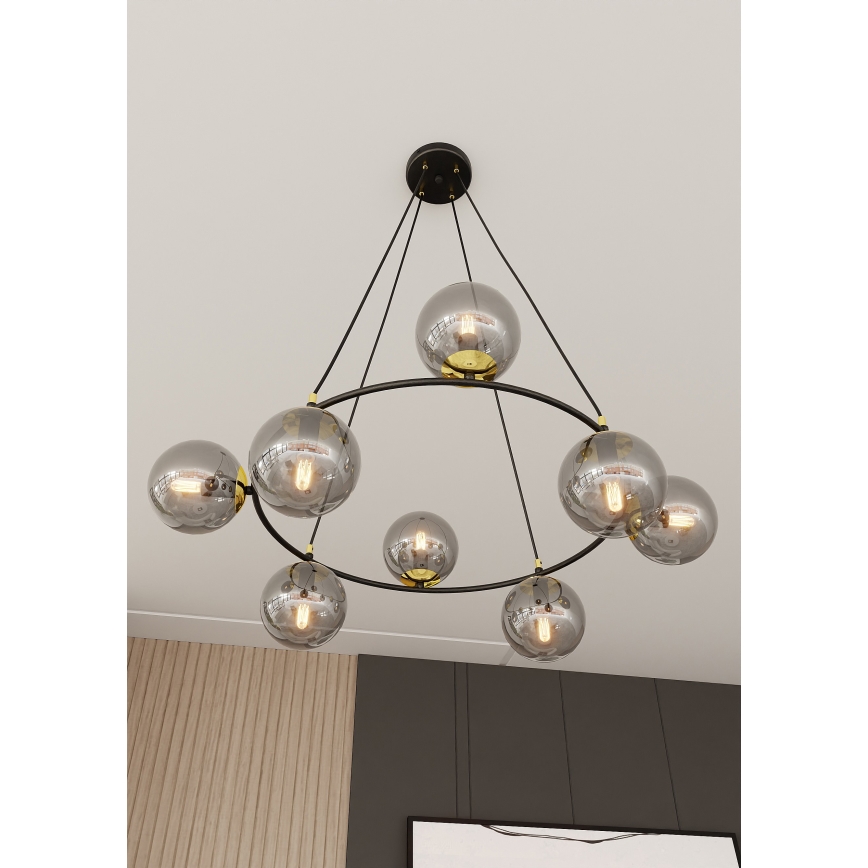 Candeeiro suspenso AZURA 8xE14/10W/230V preto/cinzento