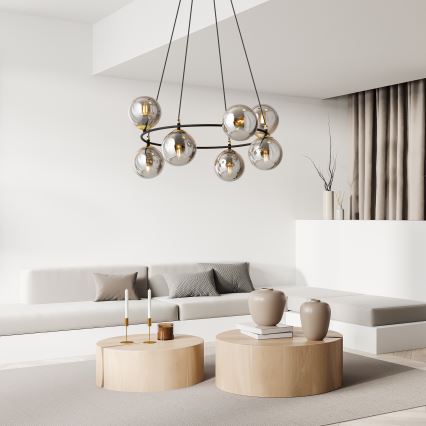Candeeiro suspenso AZURA 8xE14/10W/230V preto/cinzento
