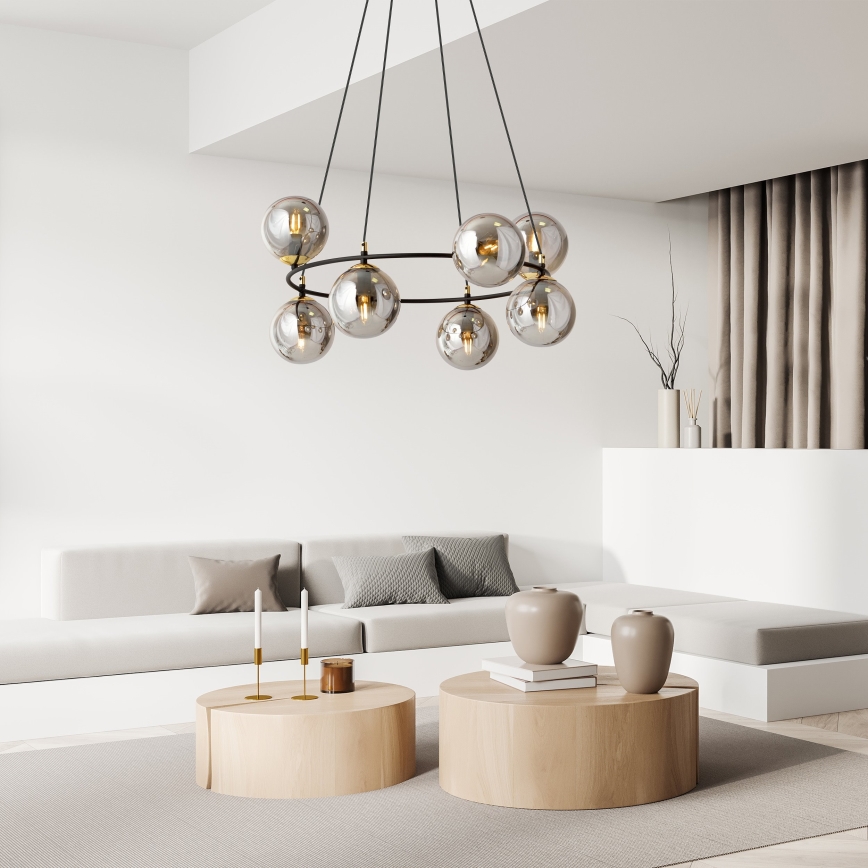 Candeeiro suspenso AZURA 8xE14/10W/230V preto/cinzento