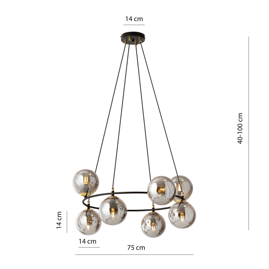 Candeeiro suspenso AZURA 8xE14/10W/230V preto/cinzento