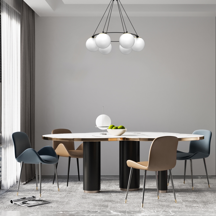 Candeeiro suspenso BALLO 6xE27/15W/230V preto/branco