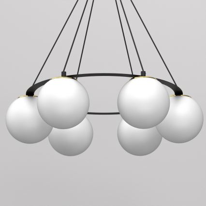 Candeeiro suspenso BALLO 6xE27/15W/230V preto/branco