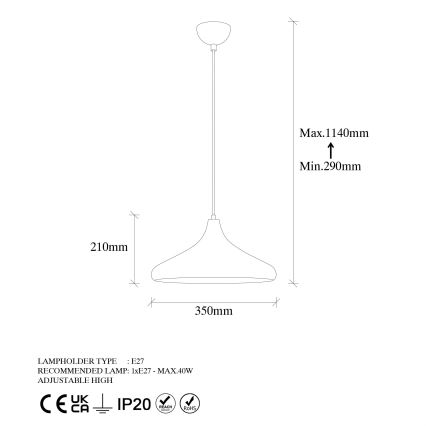 Candeeiro suspenso BAREK 1xE27/40W/230V cinzento