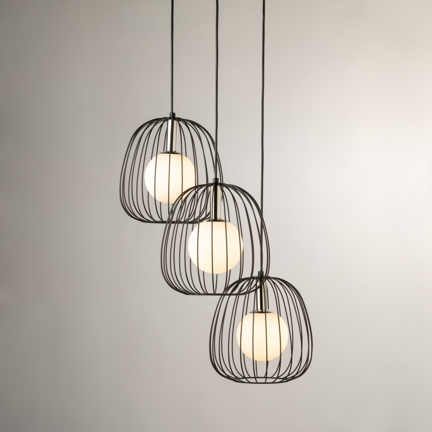 Candeeiro suspenso BELL 3xG9/12W/230V preto/cromado brilhante