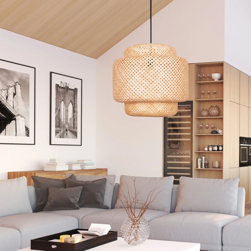 Candeeiro suspenso BERTA 1xE27/20W/230V diâmetro 50 cm bambu