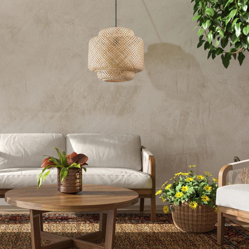 Candeeiro suspenso BERTA 1xE27/20W/230V diâmetro 50 cm bambu