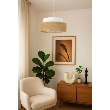 Candeeiro suspenso BOHO 1xE27/60W/230V branco/bege