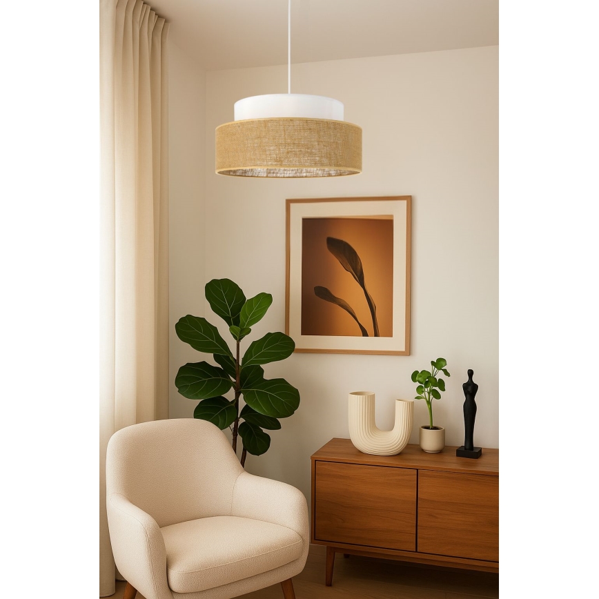 Candeeiro suspenso BOHO 1xE27/60W/230V branco/bege