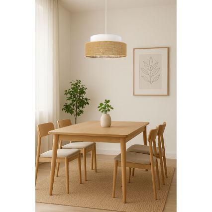 Candeeiro suspenso BOHO 1xE27/60W/230V branco/bege