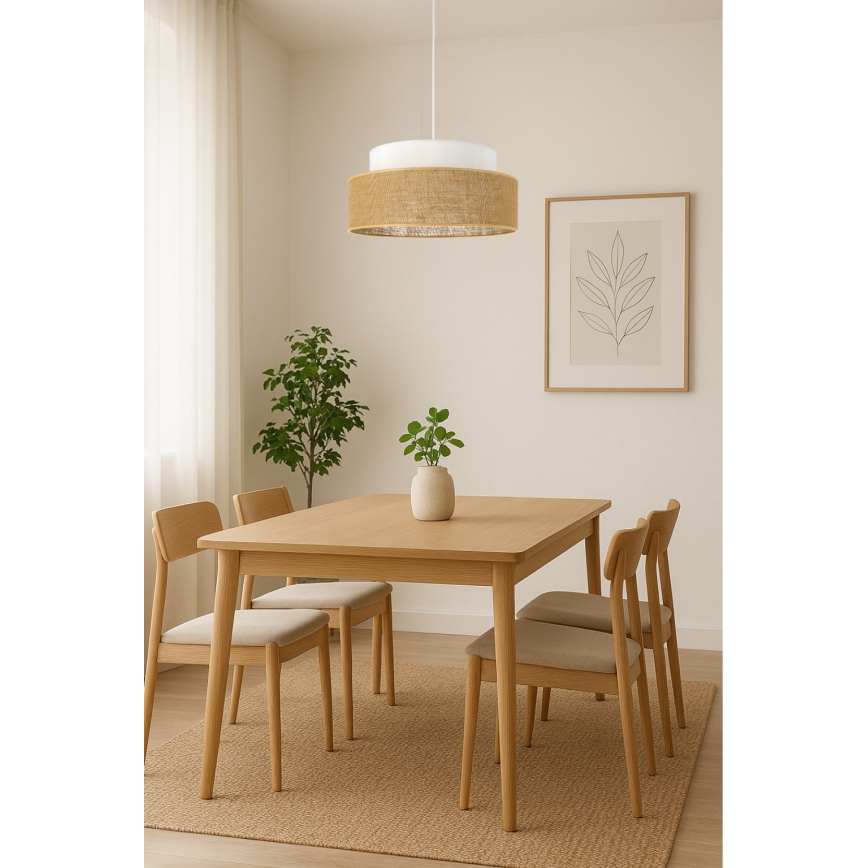 Candeeiro suspenso BOHO 1xE27/60W/230V branco/bege