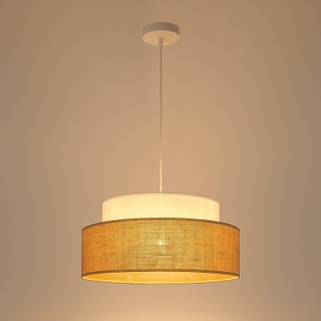 Candeeiro suspenso BOHO 1xE27/60W/230V diâmetro 40 cm branco/bege
