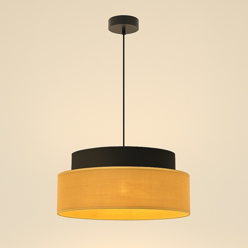 Candeeiro suspenso BOHO 1xE27/60W/230V diâmetro 40 cm preto/bege
