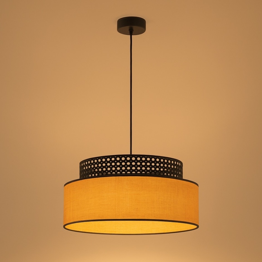 Candeeiro suspenso BOHO 1xE27/60W/230V diâmetro 40 cm preto/vime