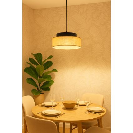 Candeeiro suspenso BOHO 1xE27/60W/230V preto/bege