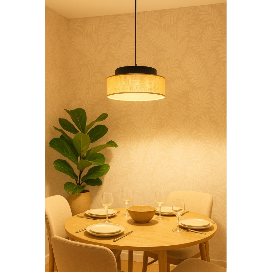 Candeeiro suspenso BOHO 1xE27/60W/230V preto/bege