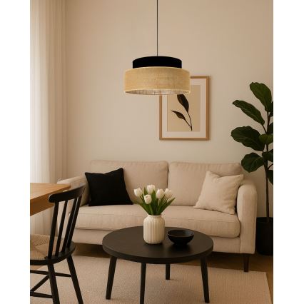 Candeeiro suspenso BOHO 1xE27/60W/230V preto/bege