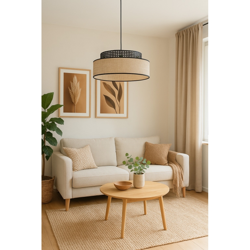 Candeeiro suspenso BOHO 1xE27/60W/230V preto/vime