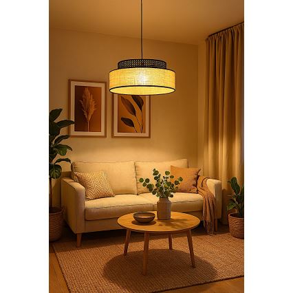 Candeeiro suspenso BOHO 1xE27/60W/230V preto/vime