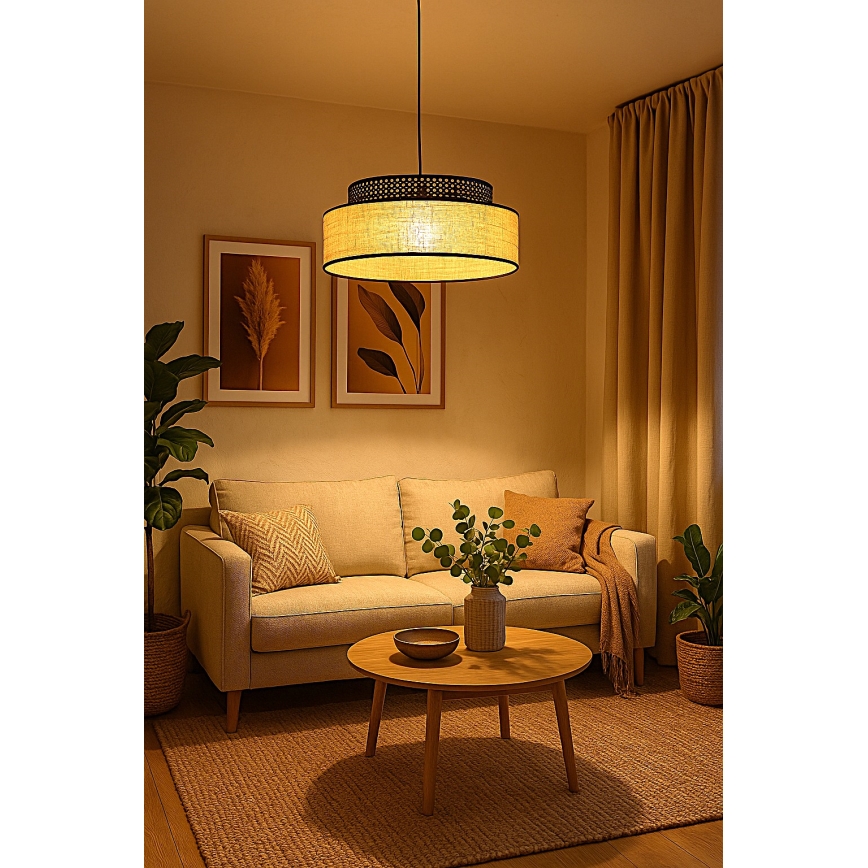 Candeeiro suspenso BOHO 1xE27/60W/230V preto/vime