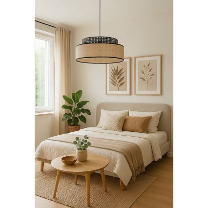 Candeeiro suspenso BOHO 1xE27/60W/230V preto/vime