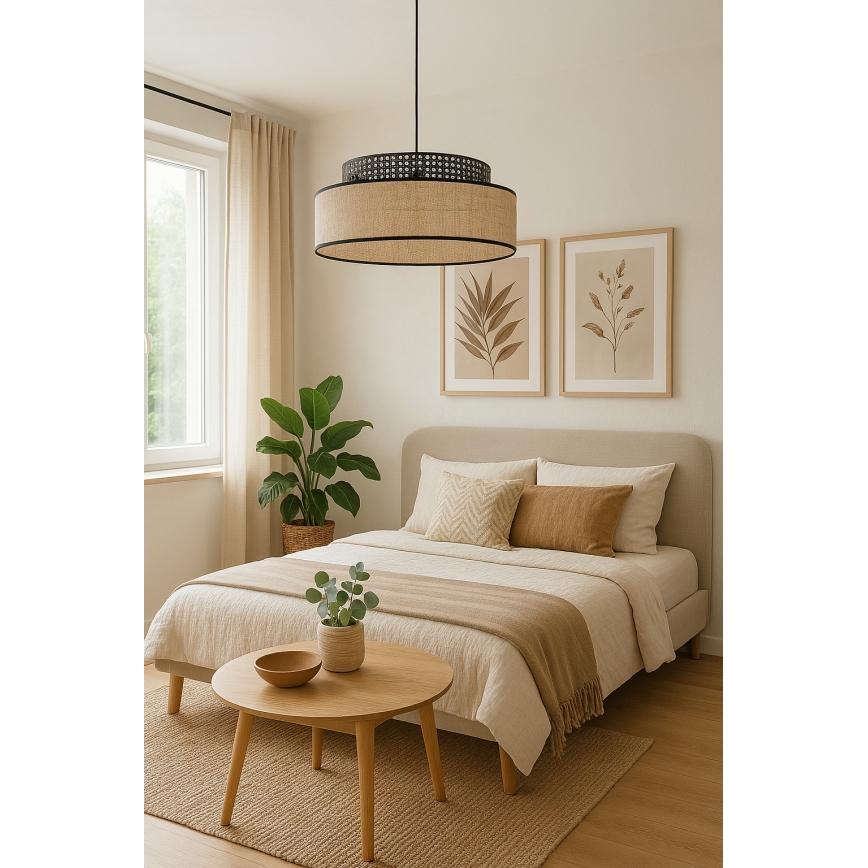 Candeeiro suspenso BOHO 1xE27/60W/230V preto/vime