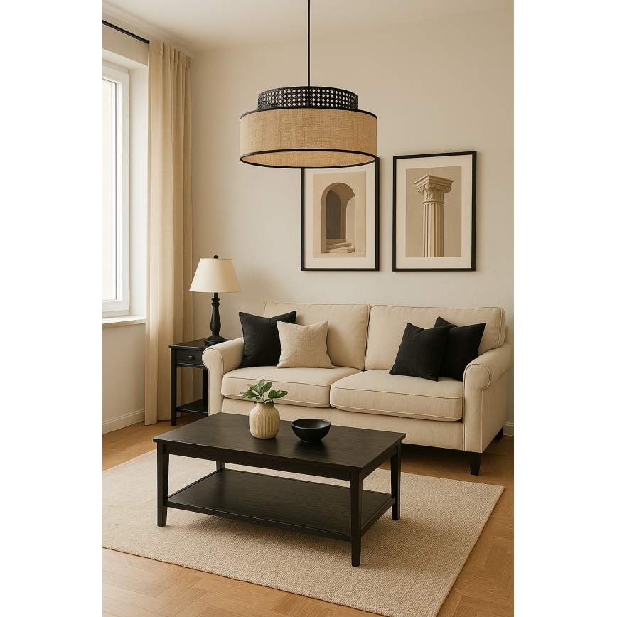 Candeeiro suspenso BOHO 1xE27/60W/230V preto/vime