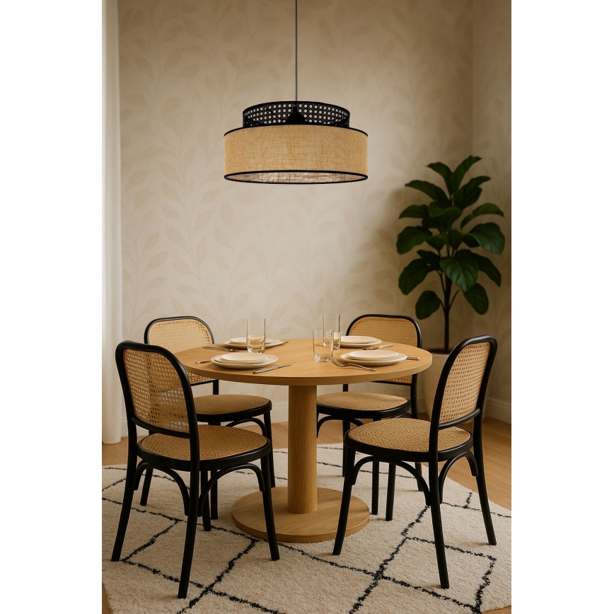 Candeeiro suspenso BOHO 1xE27/60W/230V preto/vime