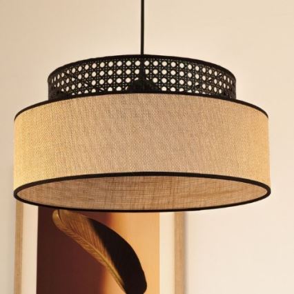 Candeeiro suspenso BOHO 1xE27/60W/230V preto/vime